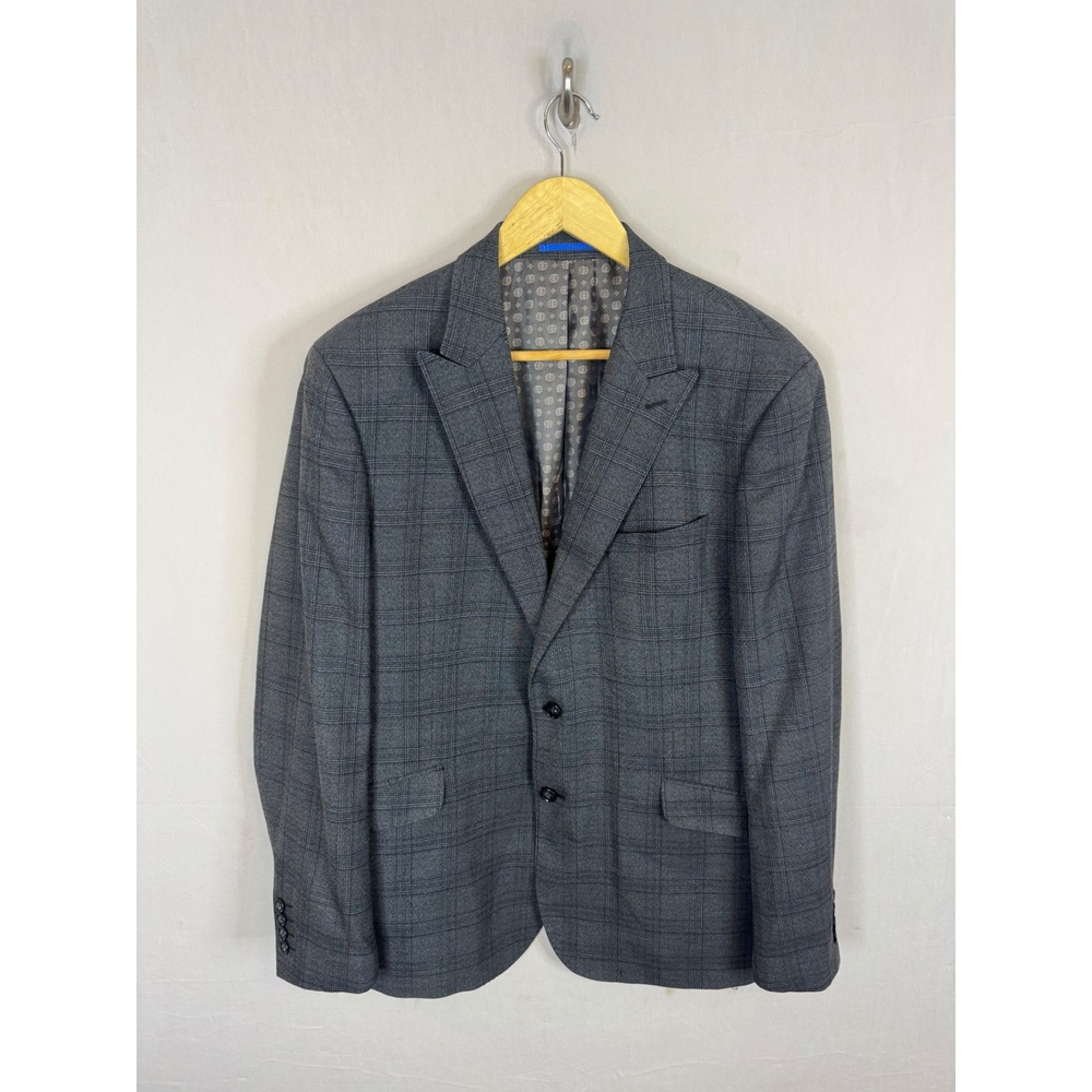 Sondergaard Copenhagen Mens 44R Slim Fit Grey Glen Plaid Blazer Sport Coat